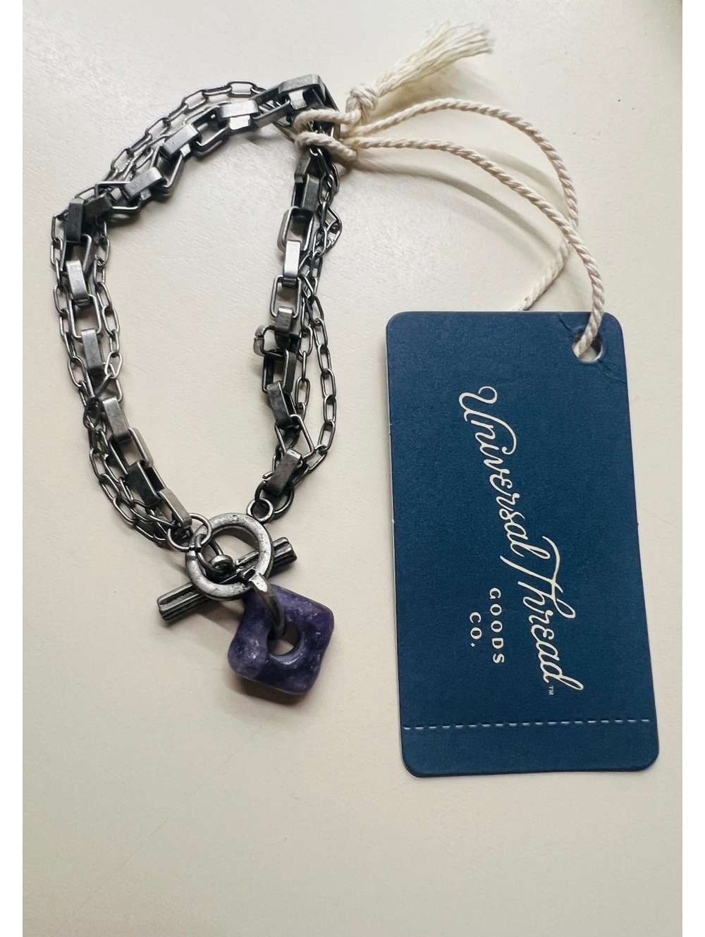 Universal Thread Bracelet Amethyst silver toned chains toggle new